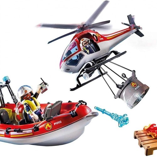 Playmobil itfaiye Yangın Müdahale Kurtarma Helikopteri ve Botu Oyuncakları 70335 (100 Parça)